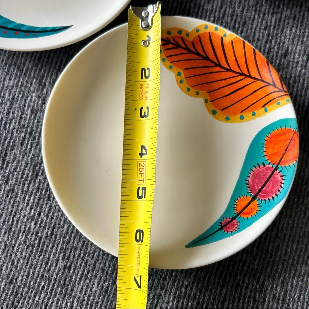 PAPER SOURCE ‘16 4-pcs Leaves Feathers Coll Hand-painted Matte Plates #0310267